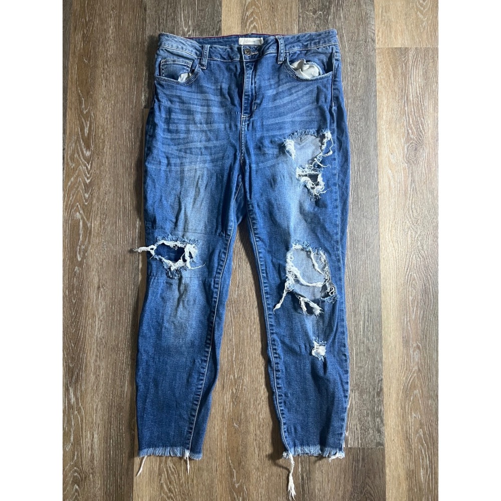 Cello Jeans Womens Size 16 High Rise Distressed Skinny Jeans Medium Wash Frayed
